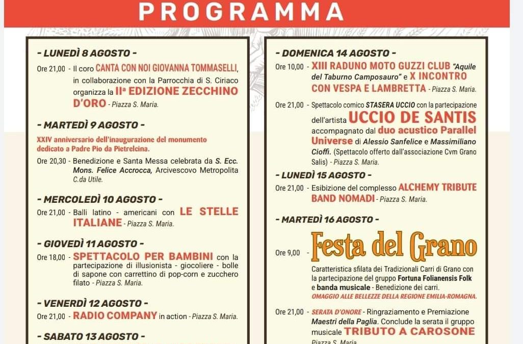 Festa Del Grano – 16 Agosto 2022 – Pro Loco “Ugo Pedicini” Foglianese